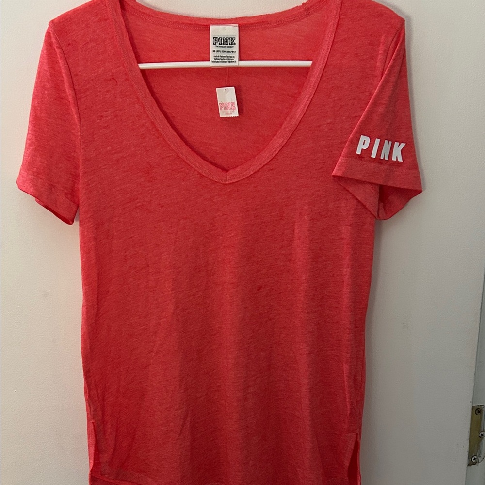PINK Victoria's Secret Coral V-Neck Short Sleeve Tee NWT